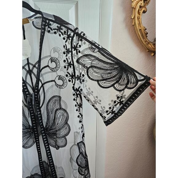 NWT Jessica Taylor Sheer Lace Black Kimono Cover Up One Size - Picture 2 of 5